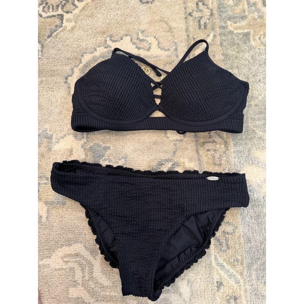 Luli Fama Black Bikini Underwire Top Full bottom Sz L